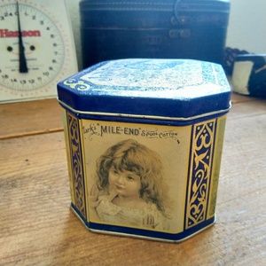 J.P. Coates vintage style tin, blue gold details.